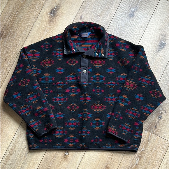 Vintage Men’s Pendleton Virgin Wool Quarter Snap Aztec Design Size XL - Picture 1 of 6